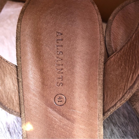 NWOT All Saints Yuki platform sandal in cognac caramel suede boho EU 41 or 10-11 - Picture 4 of 10